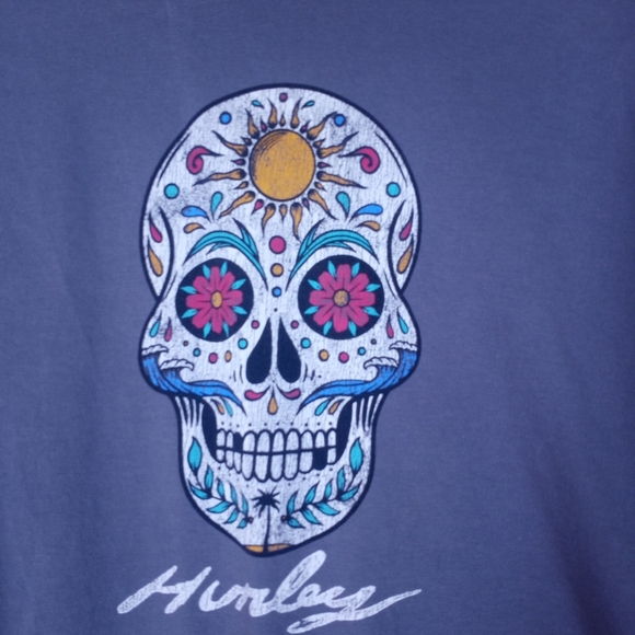 Hurley Classic Day Of The Dead Sugar Skull Cotton Casual Halloween Boho T Shirt - Picture 2 of 7